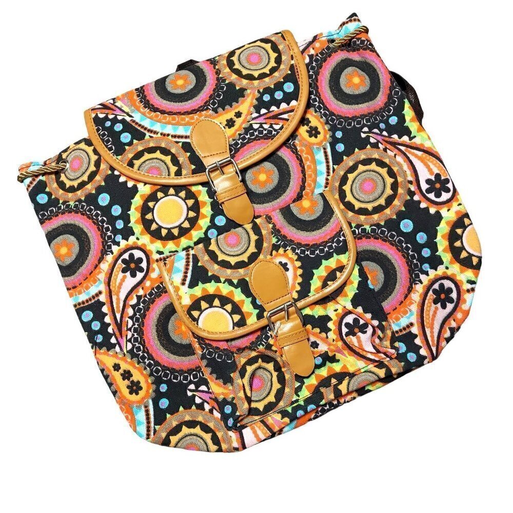 Multicolor Boho Paisley Print Drawstring Backpack - Picture 9 of 9